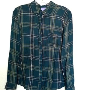 Laura Scott women's button down shirt forest green with gold size medium